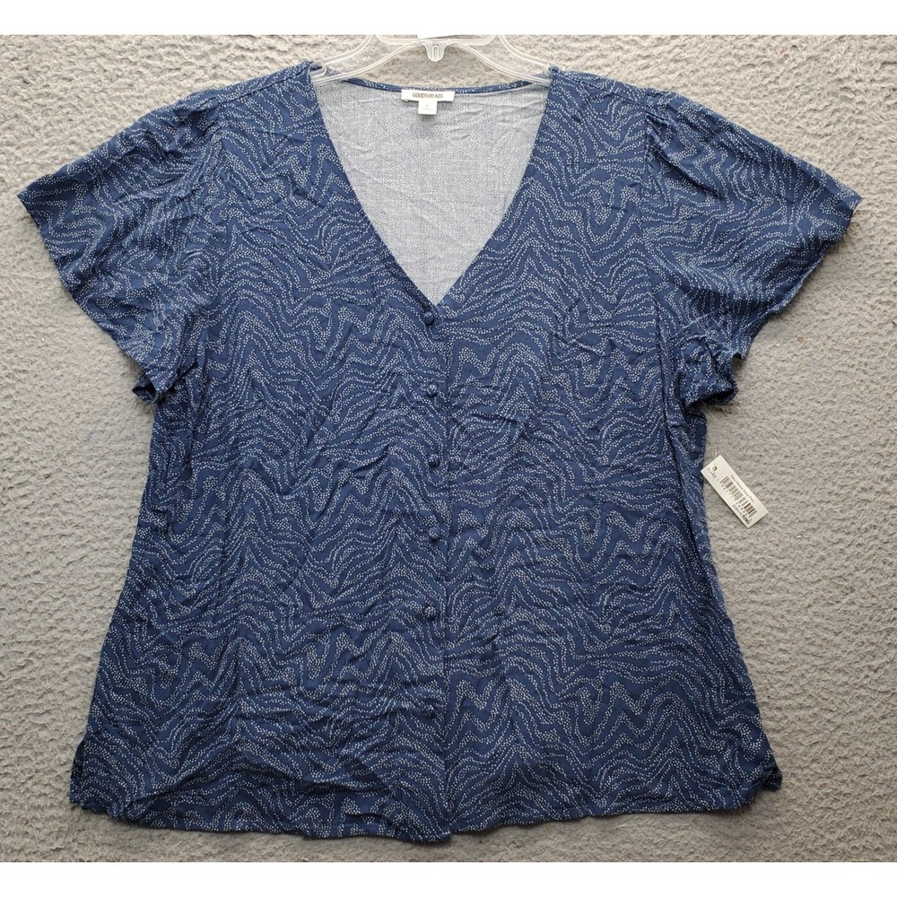 Goodthreads Blouse Top Womens Size XL Multi Short Sleeve V Neck Button‎ Front